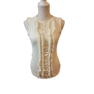 Tory Burch Cream Pintuck Ruffle Front Sleeveless Blouse Size Small